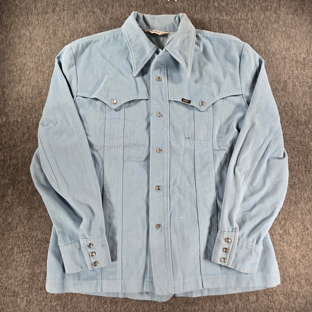 Vintage 70s Lee Western Jacket Men's Blue Pearl Snap Denim Style Rockabilly USA